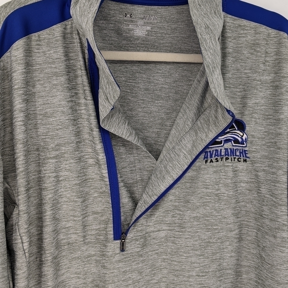 Under Armour UA Loose 1/2 Zip Pullover Long Sleeve Gray Blue Avalanche Fastpitch - Picture 4 of 10